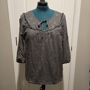 Old Navy Charcoal Blouse with Keyhole Neckline